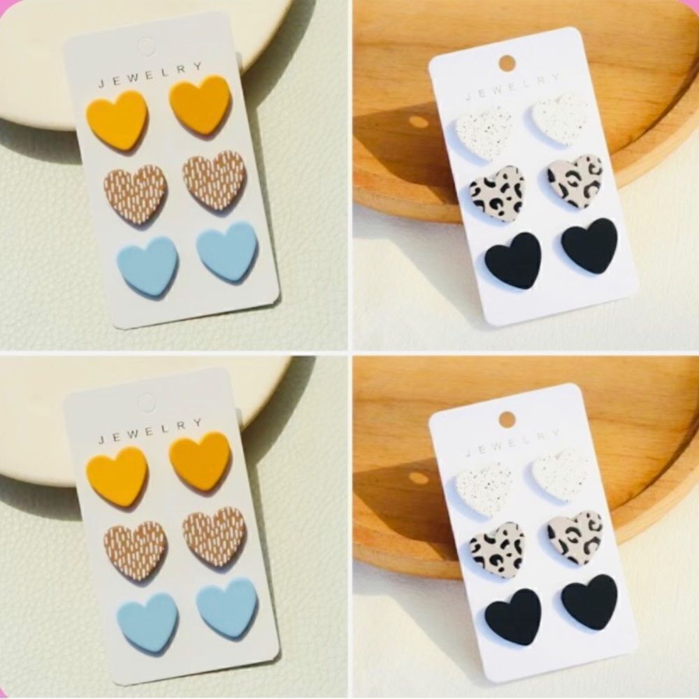 ✨🤎 Darling BoHo 6 Pairs Heart Shaped Stud Earrings 💛💙 ✨